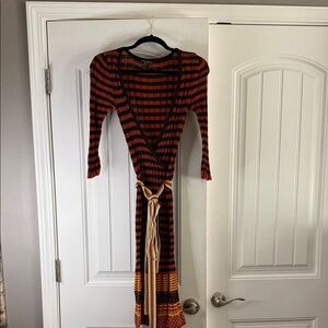Forever 21 Rust and Black Striped Wrap Maxi Dress
